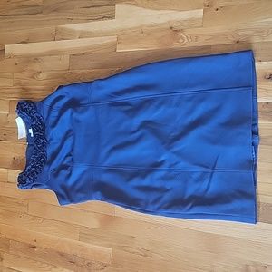 Navy dress with ruffled neck line